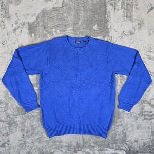 IZOD Golf Diamond Argyle Knit Sweater Size Medium Blue